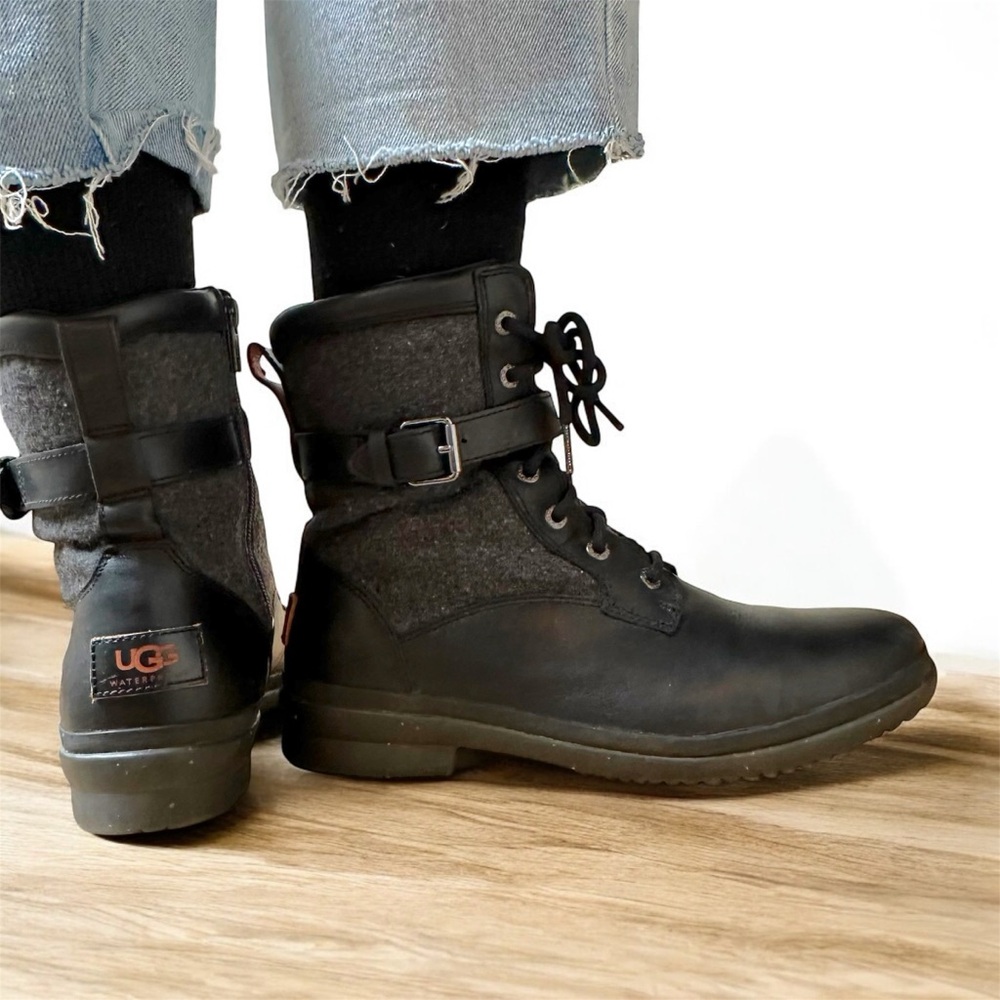 UGG Kesey Black and Gray Lace-Up Boots women’s 9.5 Vintage Combat Look - Picture 3 of 8